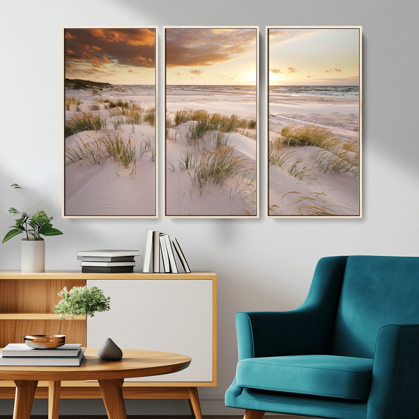 61246-MGV-CV-36X24-Coastal Sand Dunes Wall Art – Serene Beach Sunset Canvas Print with Grasses and Ocean View, Tranquil Seaside Decor for Living Room