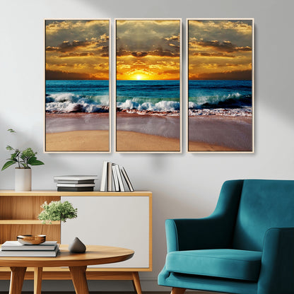 83389-MGV-CV-36X24-Ocean Sunrise Wall Art – Vibrant Beach Waves Canvas Print, Coastal Seascape Decor for Living Room or Office