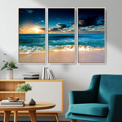 88985-MGV-CV-36X24-Ocean Sunset Wall Art – Tranquil Beach Waves Canvas Print, Coastal Seascape Decor for Living Room or Office