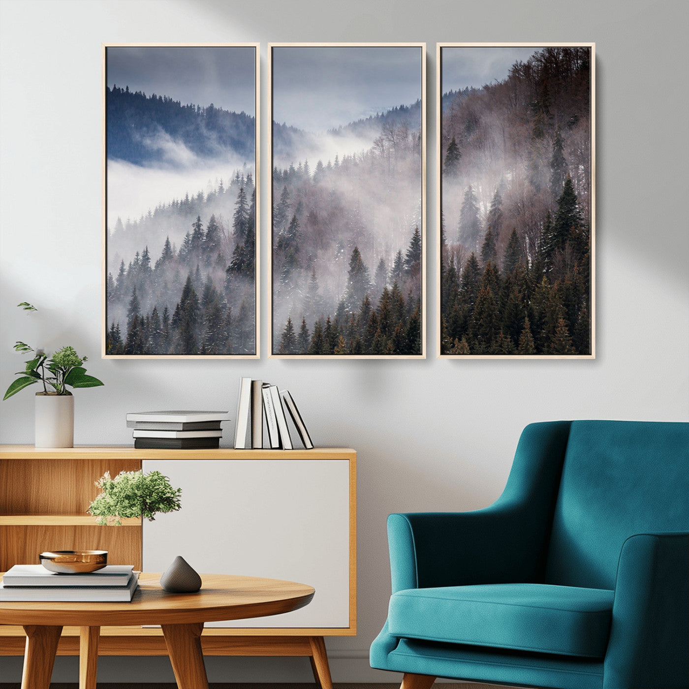 18459-MGV-CV-36X24-Misty Pine Forest Wall Art – Serene Mountain Landscape Canvas Print, Tranquil Nature Artwork for Living Room, Bedroom, Cabin or