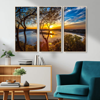 66839-MGV-CV-36X24-Lake Sunset Wall Art – Golden Hour Canvas Print with Trees and Water Reflection, Scenic Landscape Photography for Living Room,