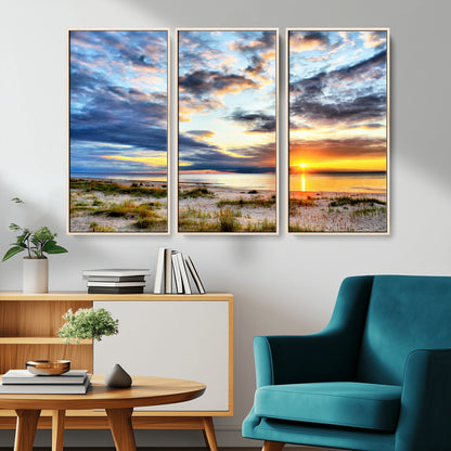 39645-MGV-CV-36X24-Golden Beach Sunset Wall Art – Serene Ocean Horizon Canvas Print, Coastal Nature Landscape Decor for Living Room, Bedroom or