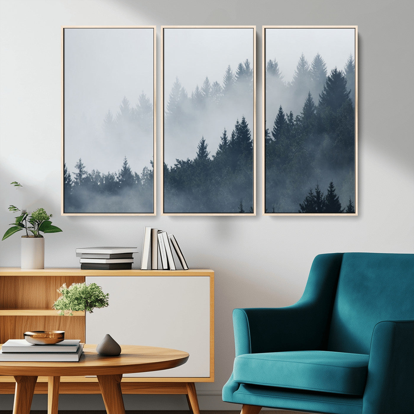 23671-MGV-CV-36X24-Misty Forest Wall Art – Serene Foggy Pine Trees Landscape Canvas Print, Tranquil Nature Decor for Living Room, Bedroom or Office
