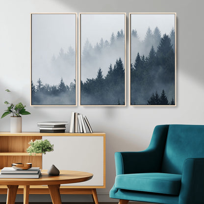 23671-MGV-CV-36X24-Misty Forest Wall Art – Serene Foggy Pine Trees Landscape Canvas Print, Tranquil Nature Decor for Living Room, Bedroom or Office
