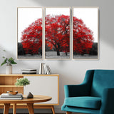 80021-MGV-CV-36X24-Red Tree Wall Art – Striking Black and White Landscape Canvas Print with Vibrant Red Leaves, Modern Nature Decor for Living Room