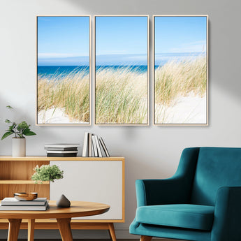 96913-MGV-CV-36X24-Coastal Dunes Wall Art – Serene Beach Grass and Blue Ocean Canvas Print, Relaxing Seaside Nature Decor for Living Room, Bedroom or