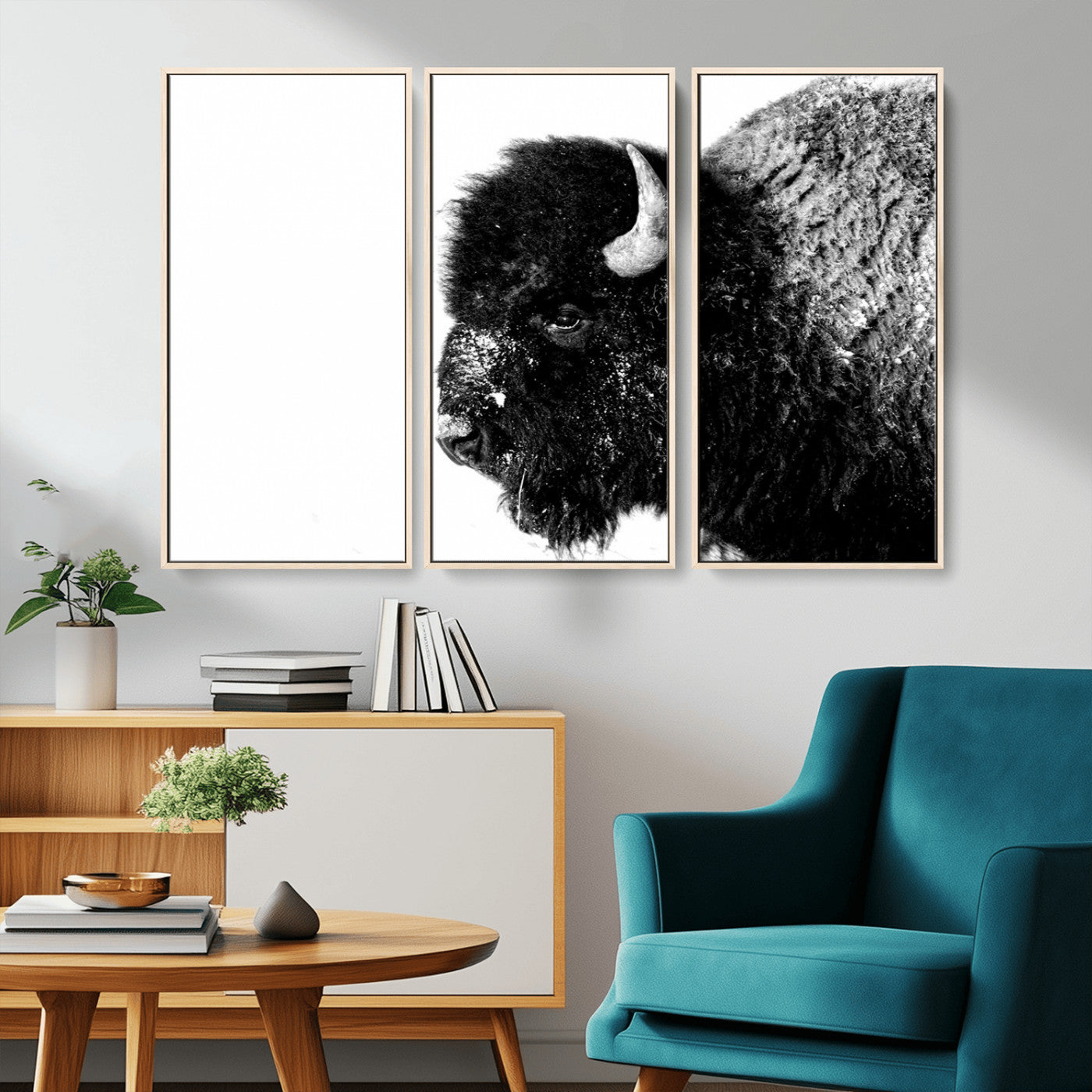 68780-MGV-CV-36X24-Bison Close-Up Wall Art – Black and White Buffalo Canvas Print, Rustic Wildlife Photography Decor for Living Room, Office, or