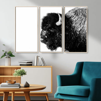 68780-MGV-CV-36X24-Bison Close-Up Wall Art – Black and White Buffalo Canvas Print, Rustic Wildlife Photography Decor for Living Room, Office, or