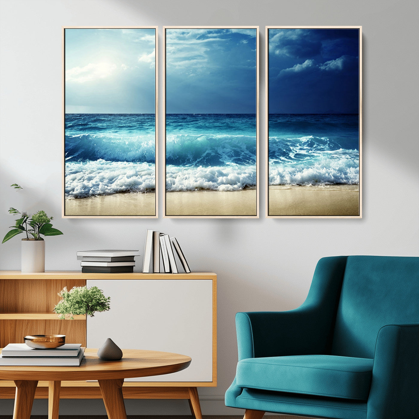 84116-MGV-CV-36X24-Ocean Wave Wall Art – Blue Sea and Beach Canvas Print, Coastal Seascape Photography Artwork for Living Room, Bedroom, or Office