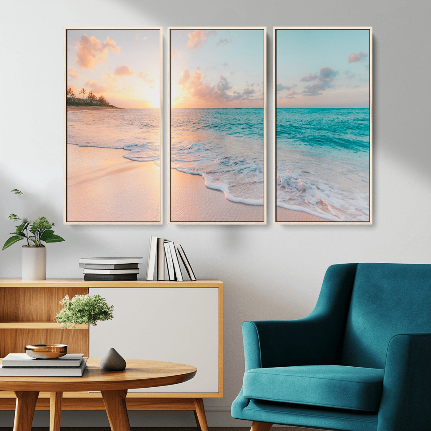89767-MGV-CV-36X24-Ocean Sunset Wall Art – Serene Beach Canvas Print with Pastel Sky and Waves, Coastal Seascape Artwork for Bedroom, Living Room, or