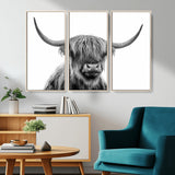 10123-MGV-CV-36X24-Black and White Highland Cow Wall Art – Modern Farmhouse Animal Print, Rustic Scottish Bull Canvas Decor for Living Room, Bedroom,