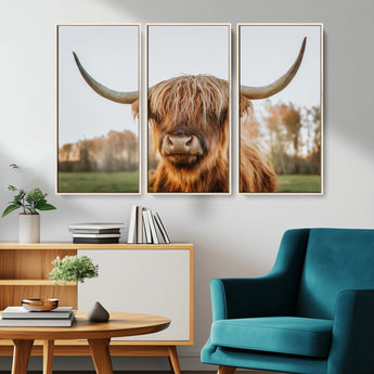 64824-MGV-CV-36X24-Highland Cow Wall Art – Rustic Scottish Bull Canvas Print, Farmhouse Animal Decor for Living Room, Bedroom, Office or Cabin