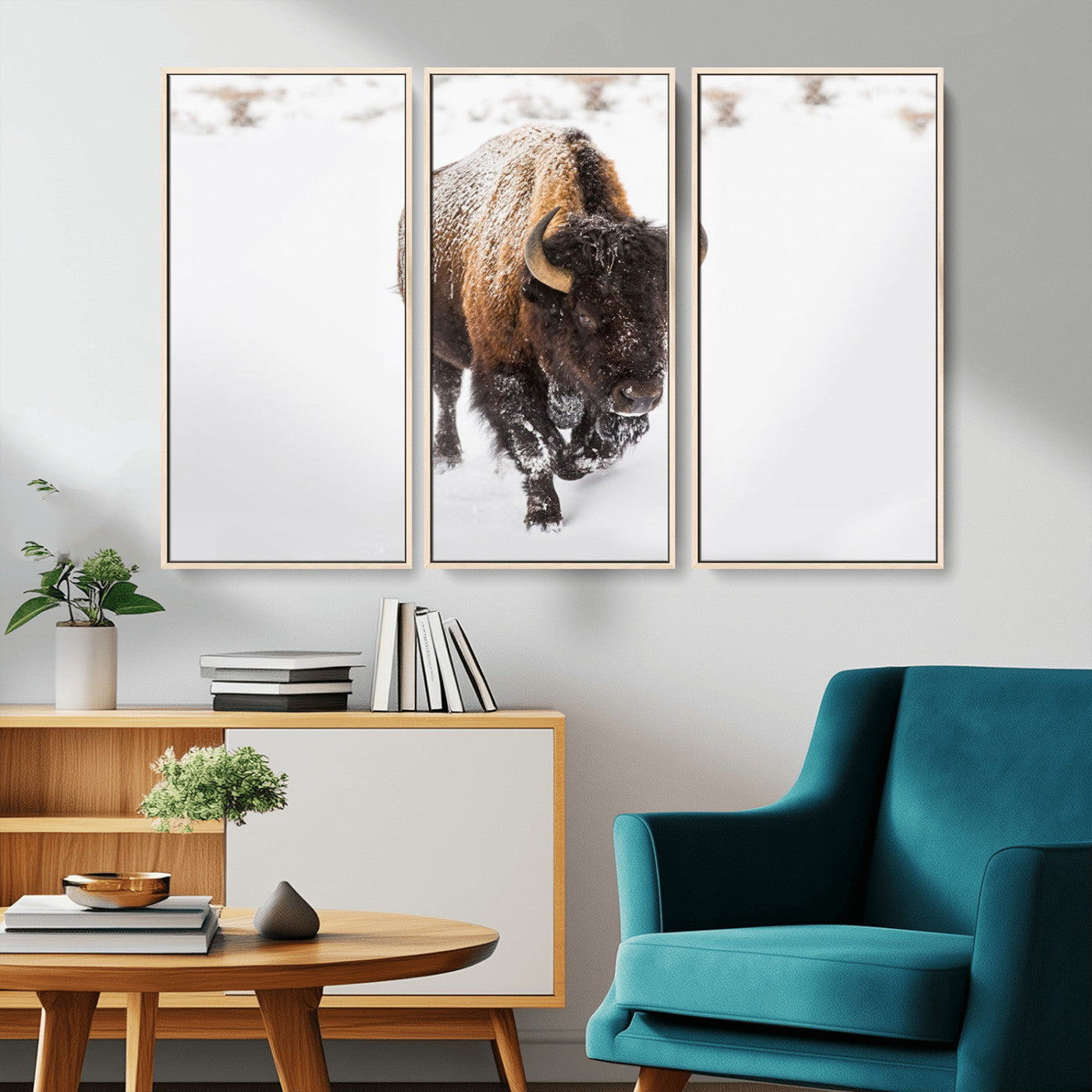 19889-MGV-CV-36X24-Snow Bison Wall Art – Majestic Buffalo Winter Landscape Canvas Print, Rustic Wildlife Photography Decor for Cabin, Lodge, Living