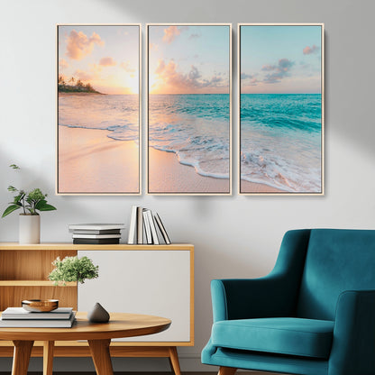 36554-MGV-CV-36X24-Tropical Beach Sunset Wall Art – Ocean Waves and Palm Canvas Print, Coastal Seascape Photography Decor for Living Room, Bedroom,
