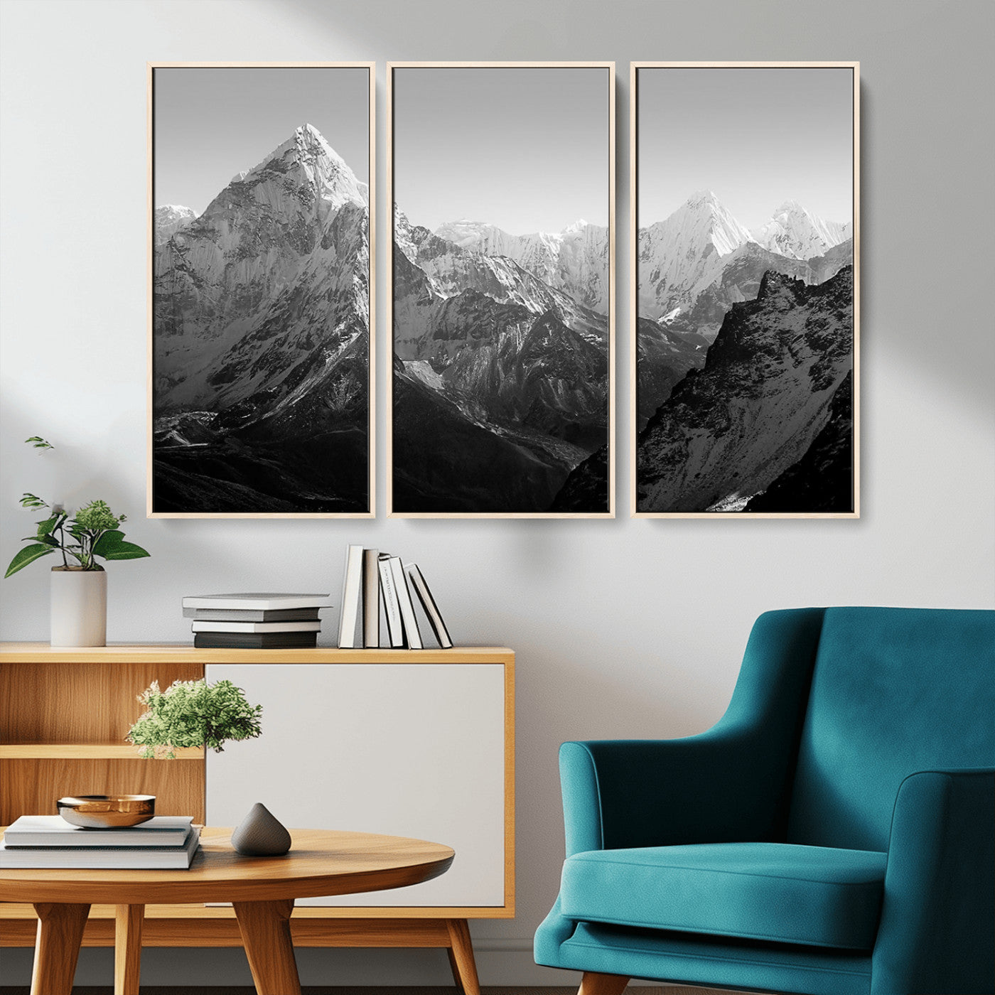 10775-MGV-CV-36X24-Snow Capped Mountain Wall Art – Black and White Canvas Print of Majestic Peaks, Nature Landscape Photography for Office, Bedroom,
