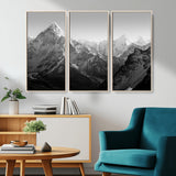 10775-MGV-CV-36X24-Snow Capped Mountain Wall Art – Black and White Canvas Print of Majestic Peaks, Nature Landscape Photography for Office, Bedroom,