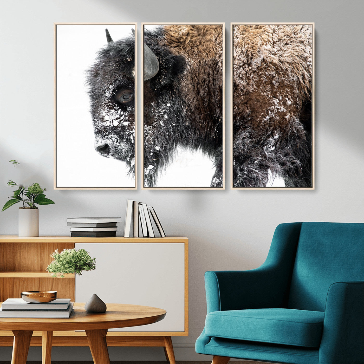 24304-MGV-CV-36X24-Bison Wall Art Canvas Print, Framed Winter Bison Art Picture Print, Snowy Buffalo Perfect Rustic Farmhouse Decor Artwork