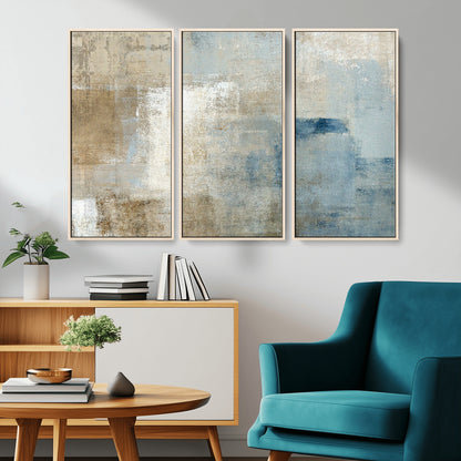 38126-MGV-CV-36X24-Neutral Abstract Wall Art – Modern Beige and Blue Canvas Print and Minimalist Textured Painting for Living Room, Bedroom or Office