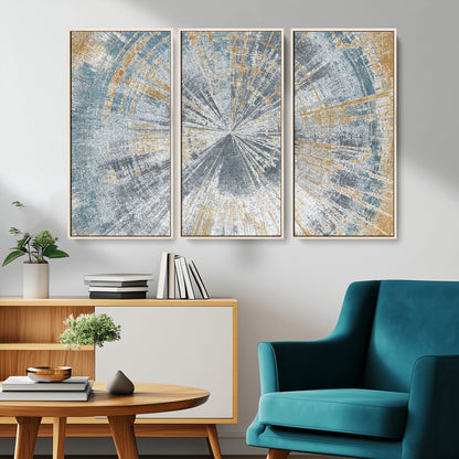 17631-MGV-CV-36X24-Radiant Burst Wall Art – Abstract Sunburst Canvas Print in Blue and Gold, Modern Geometric Painting for Living Room, Office or