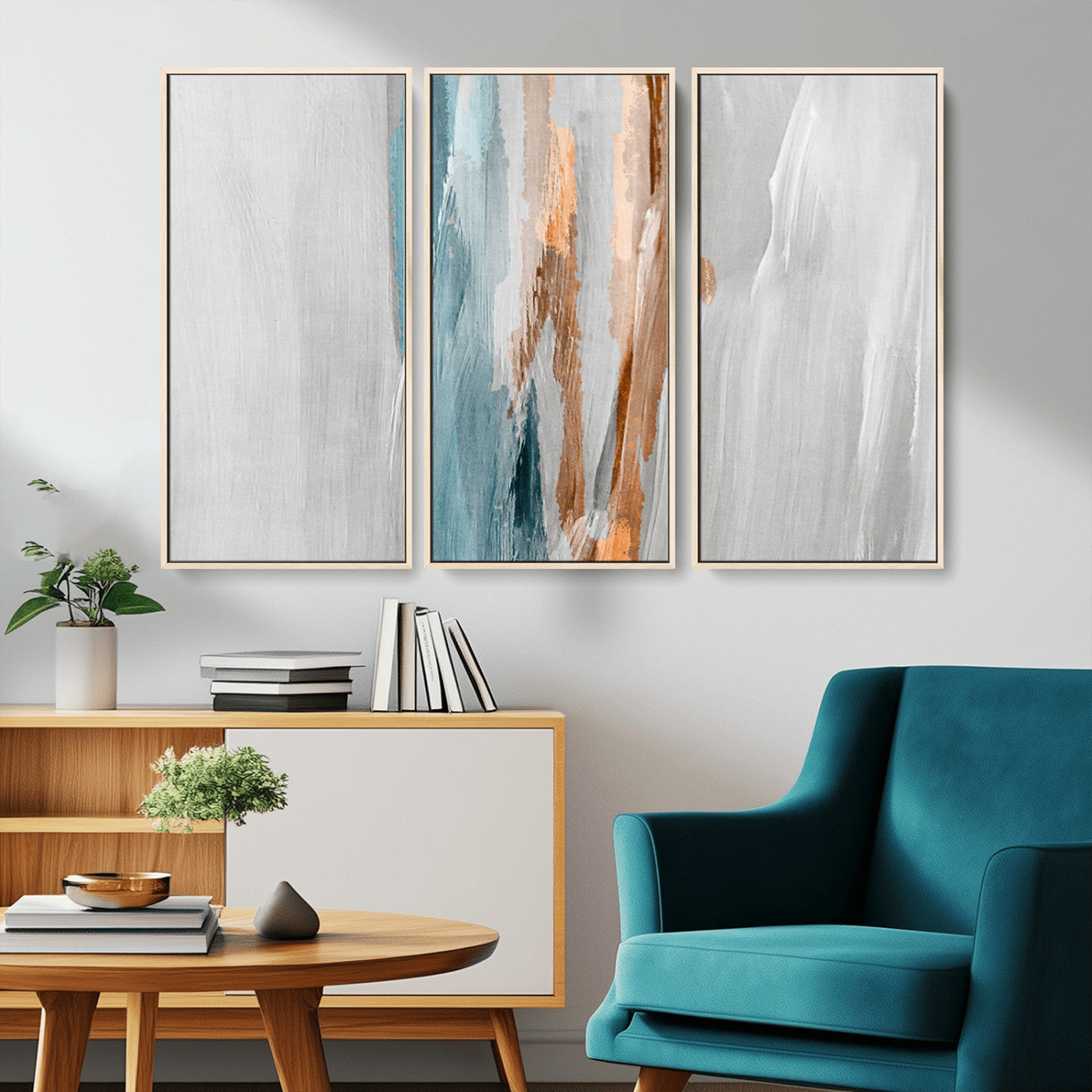 66154-MGV-CV-36X24-Abstract Brushstroke Wall Art – Modern Teal and Gold Canvas Print, Minimalist Contemporary Painting for Living Room, Bedroom, or
