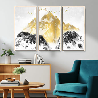 37733-MGV-CV-36X24-Golden Mountain Wall Art – Modern Abstract Landscape Canvas Print with Birds, Luxury Nature Decor for Living Room, Bedroom, or