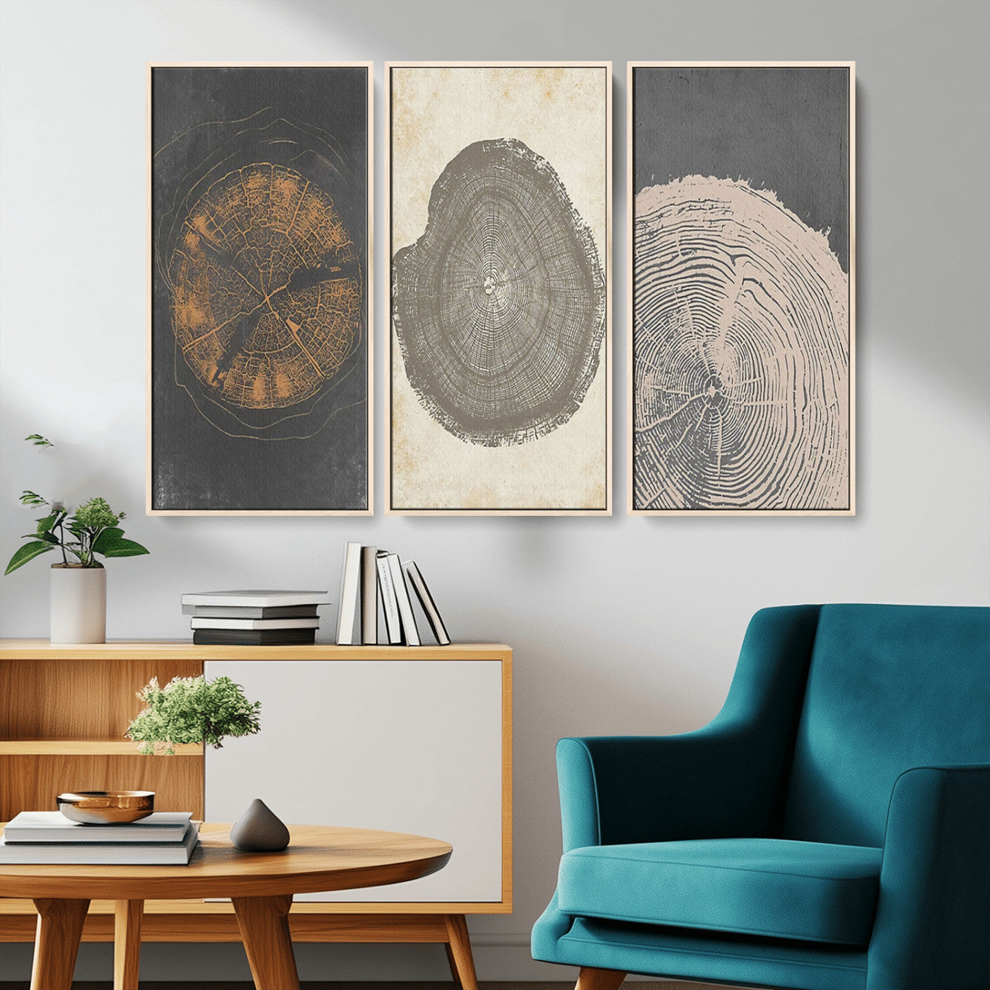 80725-MGV-CV-36X24-Wood Tree Rings Wall Art Canvas Print, Framed Tree Rings Art Picture Print, Abstract Tree Rings Perfect Modern Boho Decor Artwork