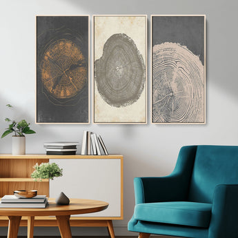 80725-MGV-CV-36X24-Wood Tree Rings Wall Art Canvas Print, Framed Tree Rings Art Picture Print, Abstract Tree Rings Perfect Modern Boho Decor Artwork