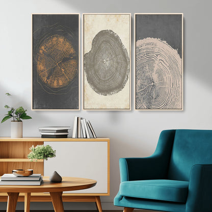80725-MGV-CV-36X24-Wood Tree Rings Wall Art Canvas Print, Framed Tree Rings Art Picture Print, Abstract Tree Rings Perfect Modern Boho Decor Artwork