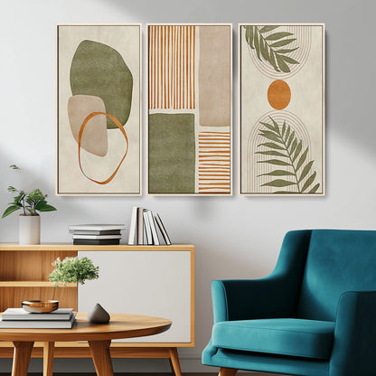 96002-MGV-CV-36X24-Abstract Geometric Wall Art – Modern Canvas Print with Green, Orange & Beige Shapes, Minimalist Home Decor for Living Room, Office