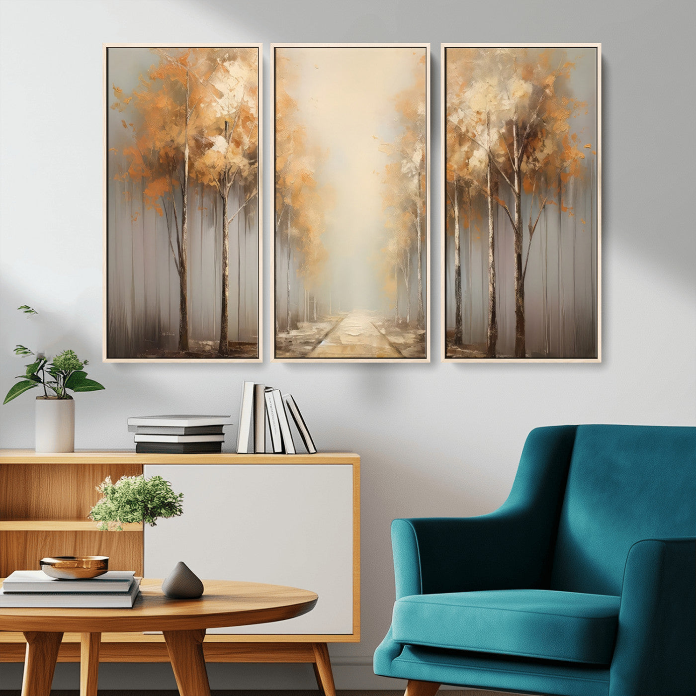 95004-MGV-CV-36X24-Autumn Forest Path Wall Art – Hand Painted Canvas Print with Golden Trees, Modern Nature Landscape Decor for Living Room, Bedroom