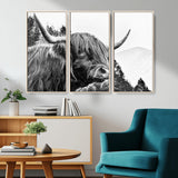 61570-MGV-CV-36X24-Highland Cow Wall Art – Black and White Scottish Bull Canvas Print, Rustic Farmhouse Animal Decor for Living Room, Bedroom, or