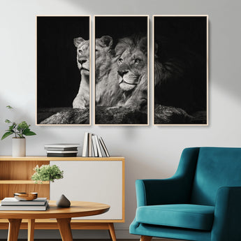 80013-MGV-CV-36X24-Lion and Lioness Wall Art – Black and White Wildlife Photography Canvas Print, African Safari Animal Decor for Office, Bedroom, or