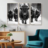 79872-MGV-CV-36X24-Bison Herd Wall Art – Black and White Buffalo on Snow Canvas Print, Rustic Wildlife Decor for Lodge, Cabin, or Living Room