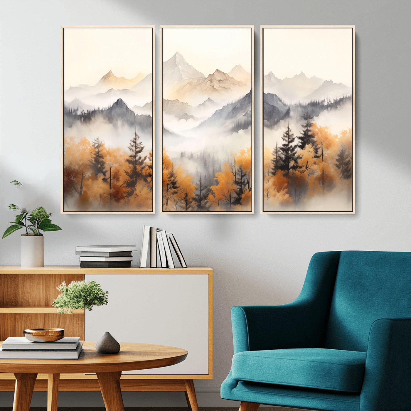 70049-MGV-CV-36X24-Autumn Mountain Forest Wall Art – Misty Landscape Canvas Print, Rustic Nature Inspired Decor for Living Room, Bedroom or Office