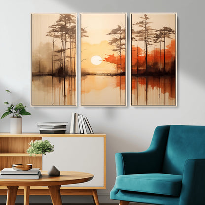 51083-MGV-CV-36X24-Sunset Lake Forest Wall Art – Serene Trees and Orange Sky Reflection Canvas Print, Tranquil Nature Decor for Living Room, Office
