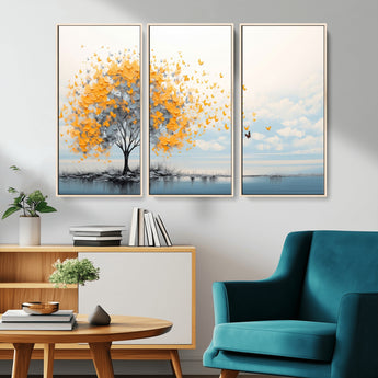 23385-MGV-CV-36X24-Golden Butterfly Tree Wall Art – Abstract Yellow and Gray Canvas Print, Modern Nature Artwork for Living Room, Bedroom or Office