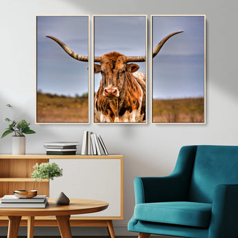 18594-MGV-CV-36X24-Texas Longhorn Bull Wall Art – Rustic Western Cattle Canvas Print, Country Farmhouse Decor for Living Room, Office or Cabin