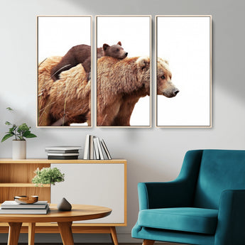 76943-MGV-CV-36X24-Mom Bear Wall Art Canvas Print, Framed Bear Photography Art Picture Print, Rustic Bear and Cub Perfect Rustic Farmhouse Decor