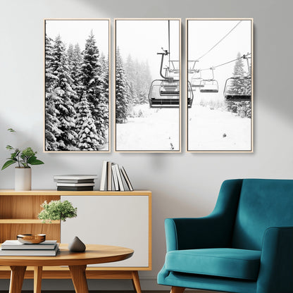 70609-MGV-CV-36X24-Snowy Ski Lift Wall Art – Black and White Winter Mountain Landscape Canvas Print, Rustic Lodge Decor for Cabin, Living Room or