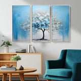 25021-MGV-CV-36X24-Abstract Tree Wall Art – Blue and White Canvas Painting with Gold Accents, Modern Nature-Inspired Artwork for Living Room, Bedroom