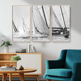 Boat-1-MGV-CV-36X24-Sailboat Racing Wall Art – Nautical Black and White Canvas Print, Ocean Adventure Decor for Office, Living Room or Bedroom
