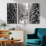 19240-MGV-CV-36X24-Ski Lift Wall Art – Black and White Winter Mountain Canvas Print, Snowy Forest Ski Resort Photography for Cabin, Lodge, Office or