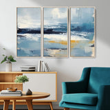 19746-MGV-CV-36X24-Abstract Ocean Wall Art – Modern Coastal Canvas Print with Blue, White and Gold Textures, Contemporary Seascape Painting for