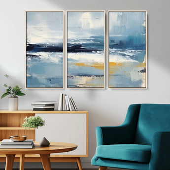 19746-MGV-CV-36X24-Abstract Ocean Wall Art – Modern Coastal Canvas Print with Blue, White and Gold Textures, Contemporary Seascape Painting for