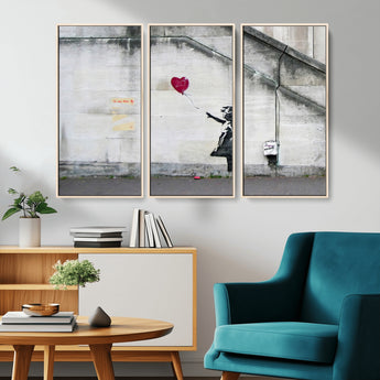 50559-MGV-CV-36X24-Banksy Girl with Balloon Wall Art – Famous Street Graffiti Canvas Print, Modern Urban Artwork for Living Room, Bedroom or Office