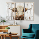 71551-MGV-CV-36X24-Longhorn Bull Wall Art – Rustic Western Cow Canvas Print, Farmhouse Animal Painting with Wood Plank Style for Living Room, Office