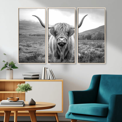 52903-MGV-CV-36X24-Highland Cow Wall Art – Black and White Canvas Print Rustic Cattle Portrait, Farmhouse Country Decor for Living Room, Office,