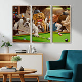 34228-MGV-CV-36X24-Dogs Playing Pool Wall Art Canvas Print, Framed Funny Dog Art Picture Print, Dog Perfect Game Room Decor Artwork