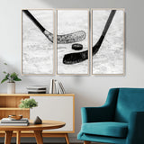 82900-MGV-CV-36X24-Hockey Wall Art – Black and White Canvas Print Ice Rink Sticks Puck Sports Photography, Modern Decor for Game Room, Man Cave,
