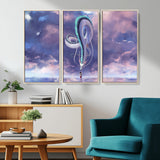66864-MGV-CV-36X24-Fantasy Dragon Wall Art – Mystical Canvas Print Girl and Sky Serpent Dreamlike Clouds, Magical Anime Inspired Decor for Living